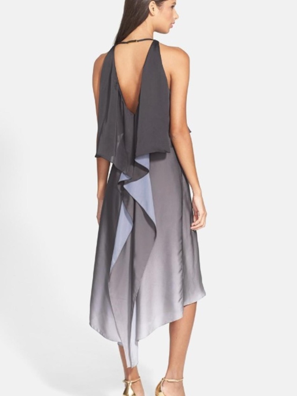Halston Heritage Ombré Draped Hi-Low Dress Size 0 Black Grey - Picture 3 of 6